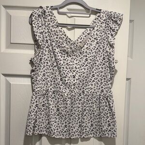 LOFT Black and White Floral Blouse